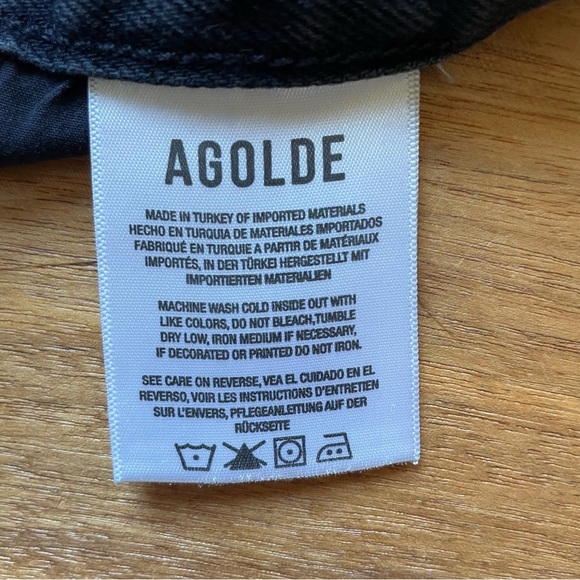 Agolde Distressed Black Non-Stretch Cotton Denim Shorts Dee High Rise - Picture 9 of 14